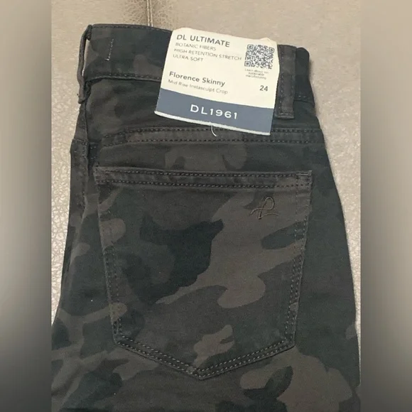 DL1961 Women Green Camo Florence Skinny Mid Rise Instascupt Crop Jeans NEW Sz 24 - Picture 5 of 9